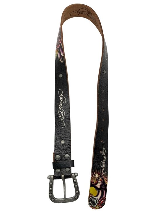 Ed Hardy 90s Y2K Vintage Leather Belt Panther Spell Out Floral Unisex Size S